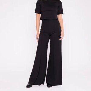 NWT Ripley Rader Black Ponte Knit Wide Leg Flared Pants 1 / XS